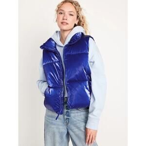 Old Navy Womens Blue Zip Water Resistant Shiny Quilted Puffer Vest Coat Jacket S